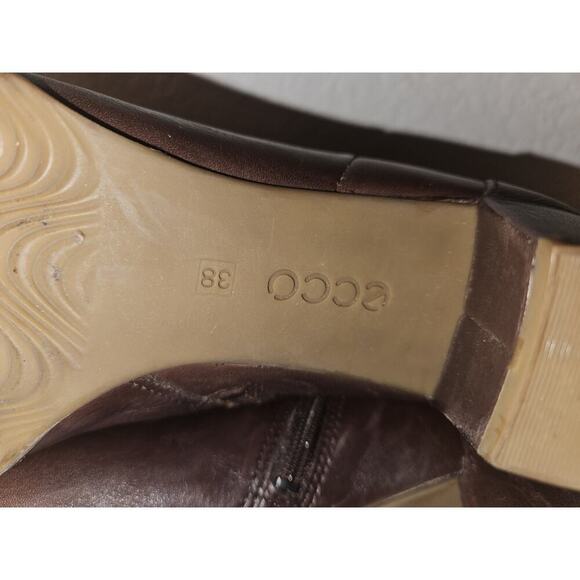 Ecco Brown Leather Side Zip Ankle Boots Booties Women 7-7.5 ( 38) - Picture 11 of 11